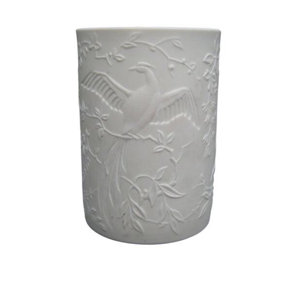 Vintage Kaiser W. Germany Bisque Mini Vase White Relief Birds Floral #68 Decor - Picture 1 of 11